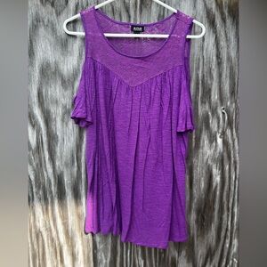 Ana Purple large women open shoulder lace shirt
